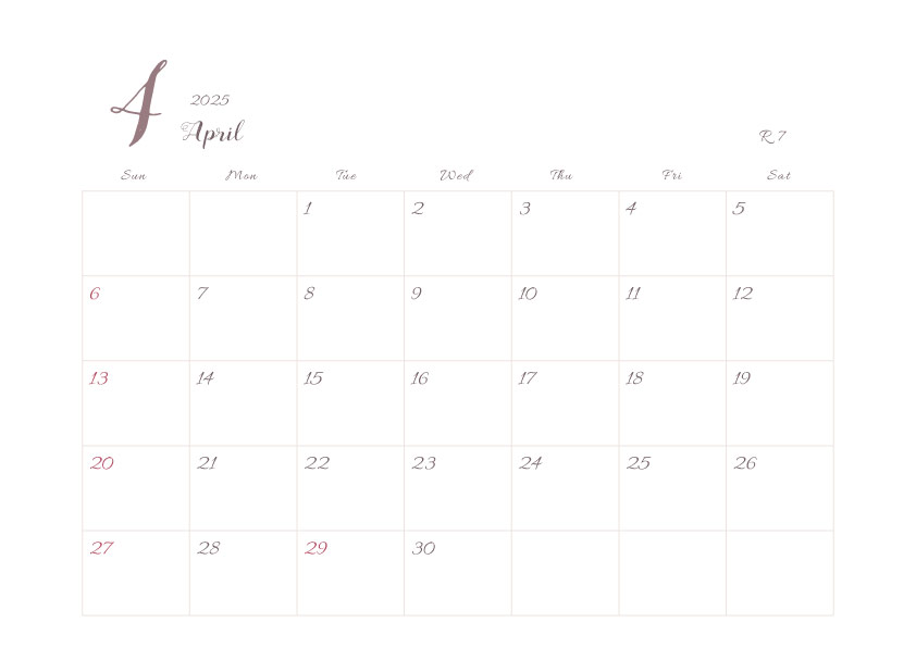 2025年シンプルでおしゃれなカレンダー