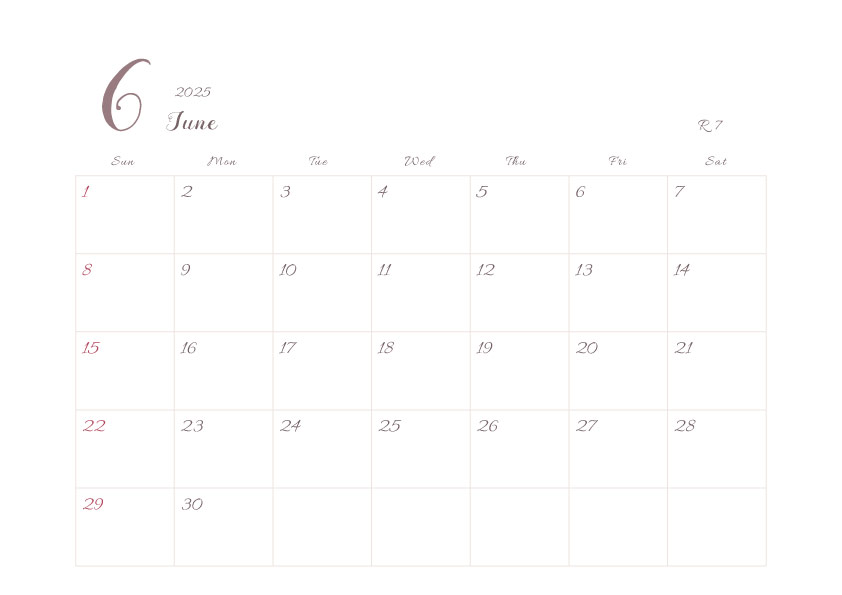 2025年シンプルでおしゃれなカレンダー