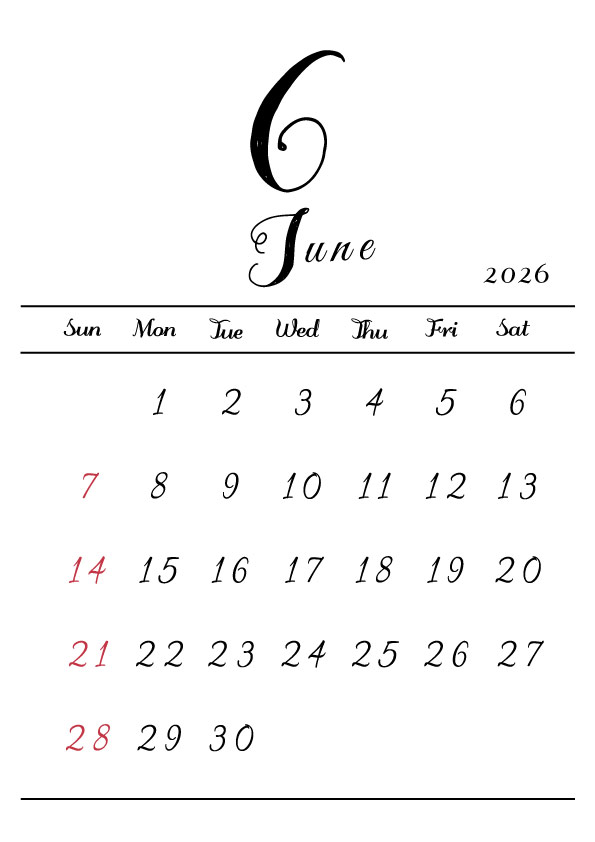 2026年令和8年シンプルでおしゃれな年間カレンダー