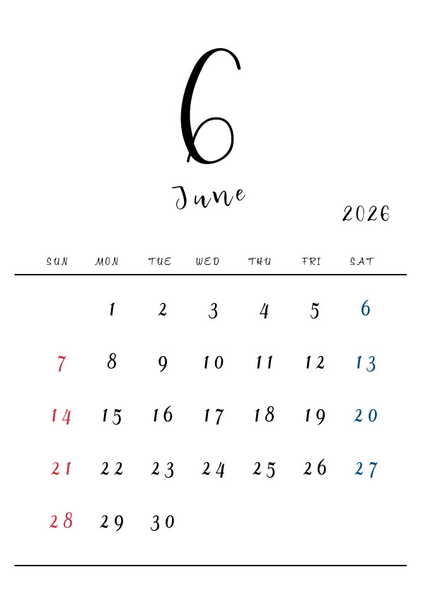 2026年令和8年シンプルでおしゃれな年間カレンダー