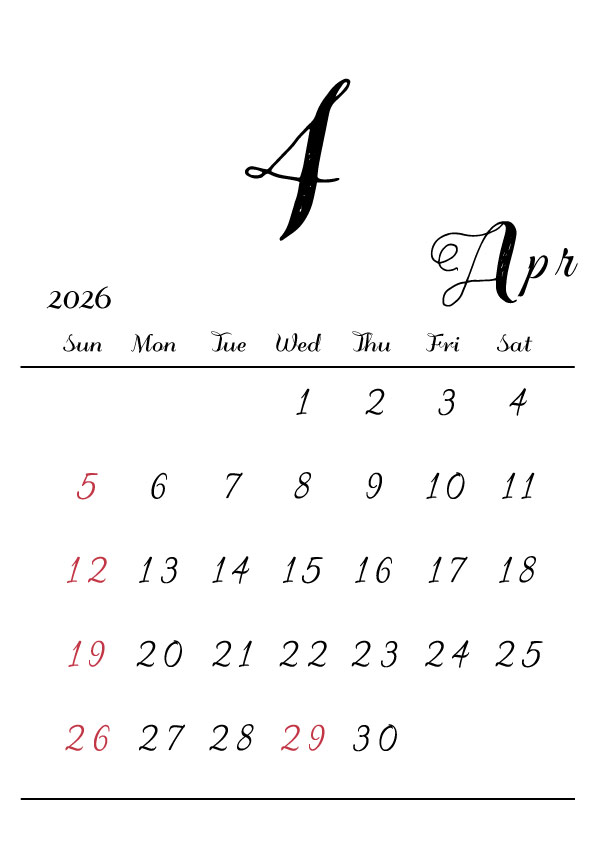 2026年令和8年カレンダー 縦型04 | CALENDAR SITE