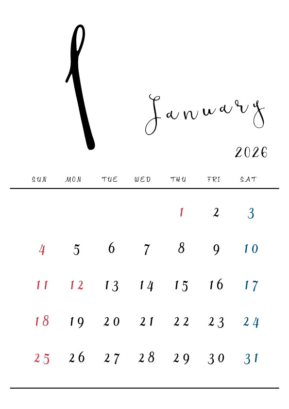 2026年令和8年シンプルでおしゃれな年間カレンダー