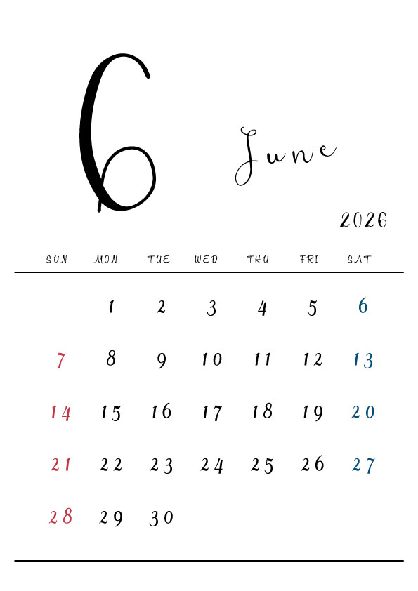 2026年令和8年シンプルでおしゃれな年間カレンダー