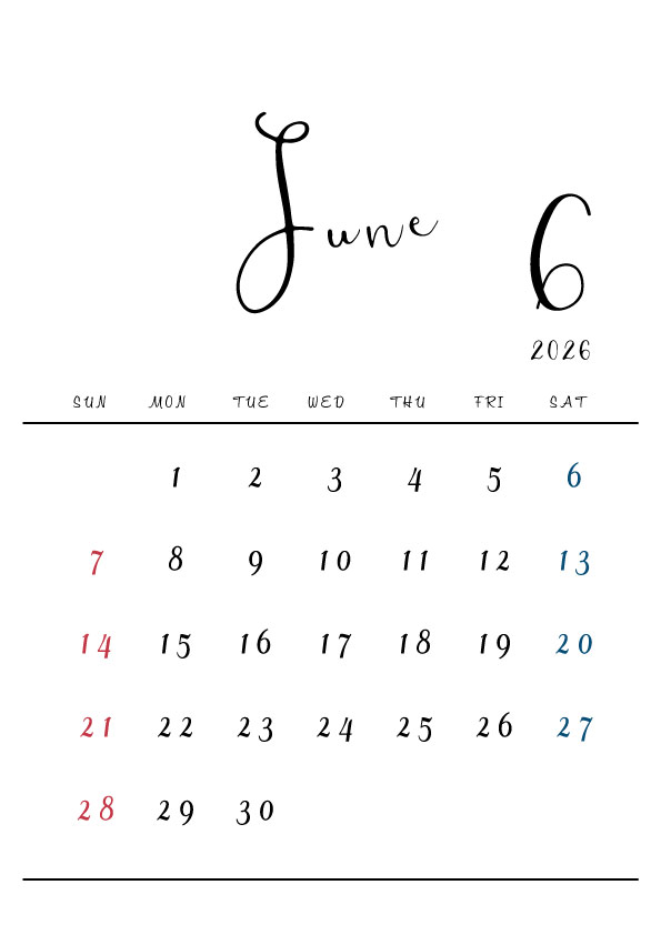 2026年令和8年シンプルでおしゃれな年間カレンダー