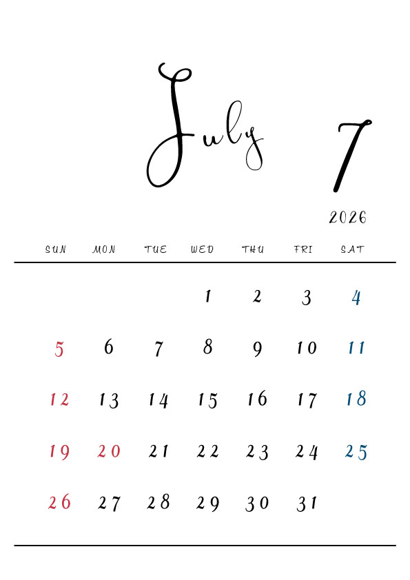 2026年令和8年シンプルでおしゃれな年間カレンダー