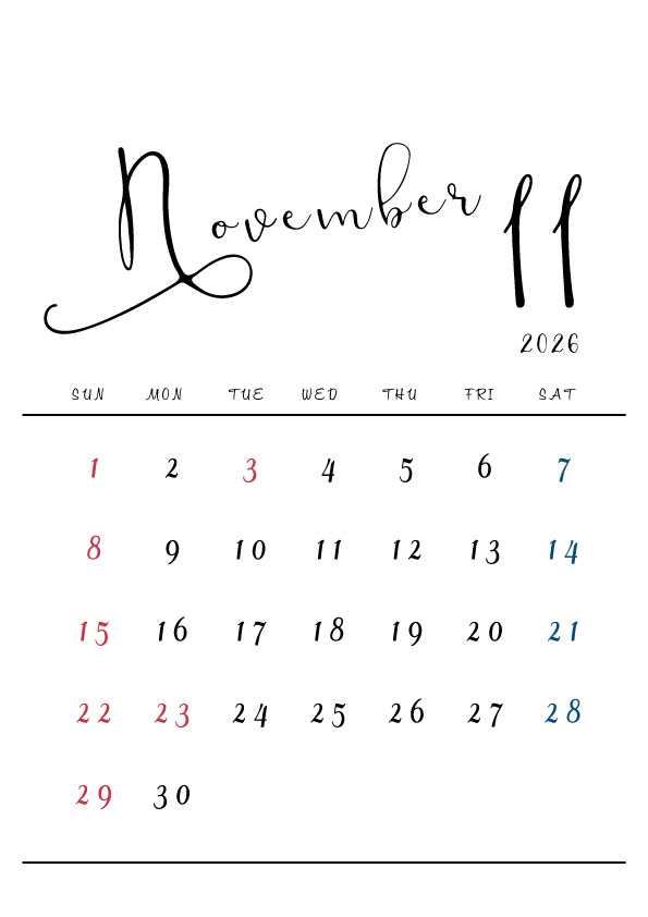 2026年令和8年シンプルでおしゃれな年間カレンダー