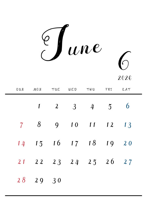 2026年令和8年シンプルでおしゃれな年間カレンダー