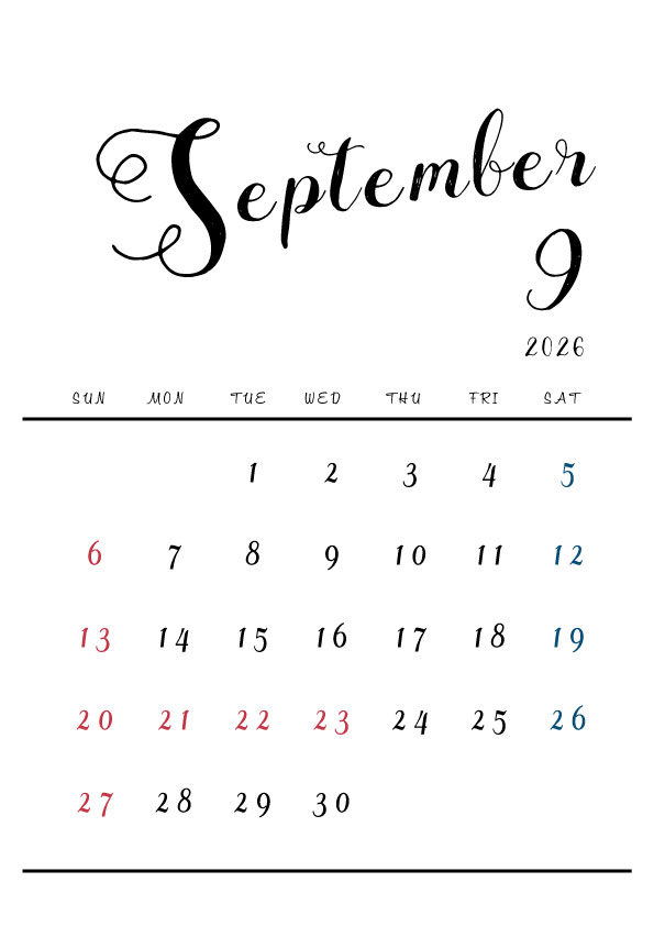 2026年令和8年シンプルでおしゃれな年間カレンダー