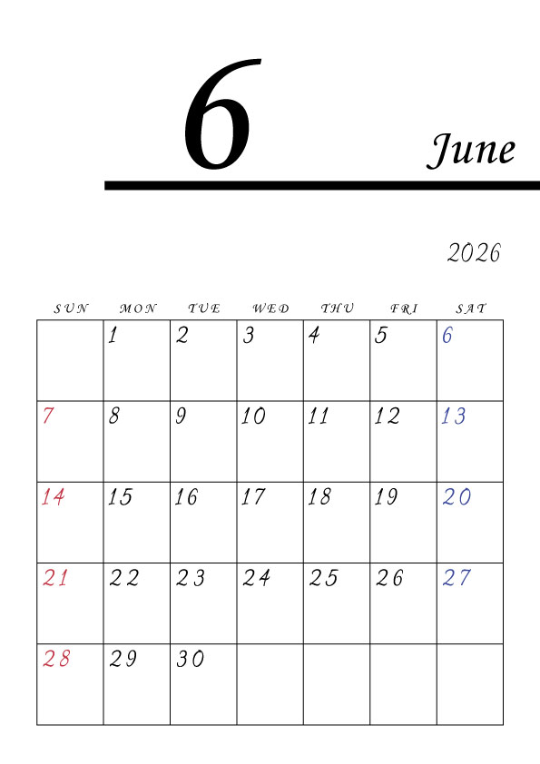 2026年令和8年シンプルでおしゃれな年間カレンダー