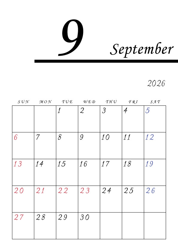 2026年令和8年シンプルでおしゃれな年間カレンダー