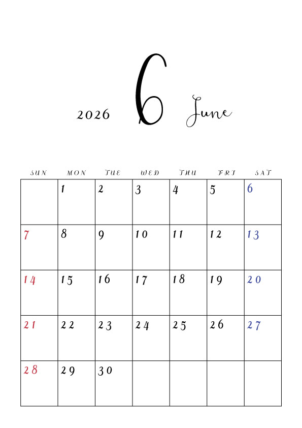 2026年令和8年シンプルでおしゃれな年間カレンダー