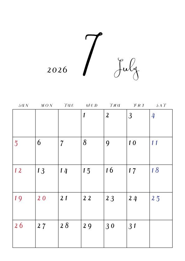 2026年令和8年シンプルでおしゃれな年間カレンダー