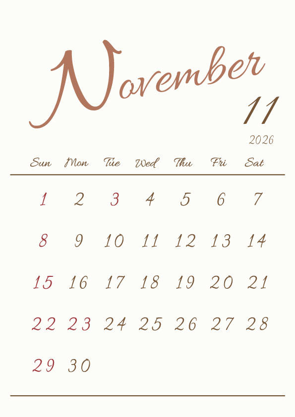 2026年令和8年シンプルでおしゃれな年間カレンダー