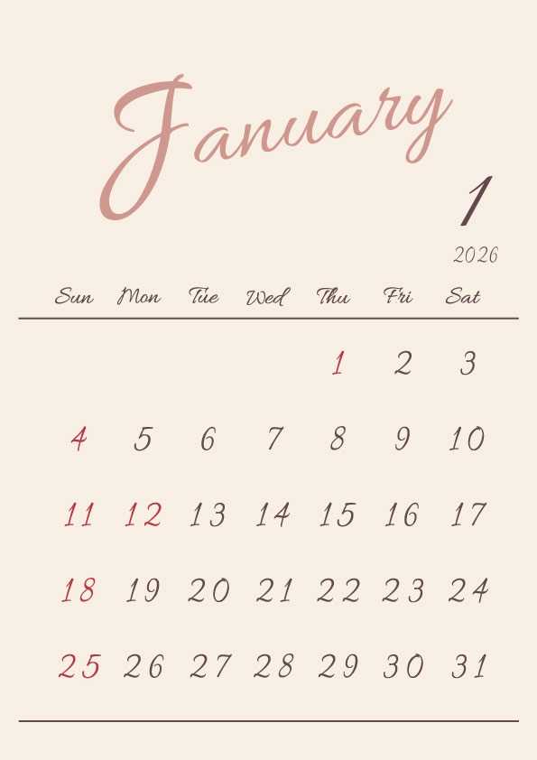 2026年令和8年シンプルでおしゃれな年間カレンダー