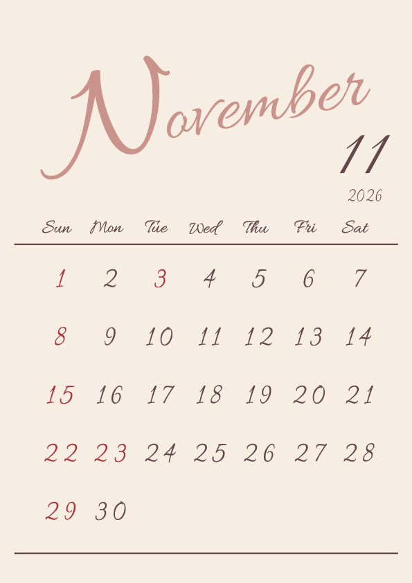 2026年令和8年シンプルでおしゃれな年間カレンダー