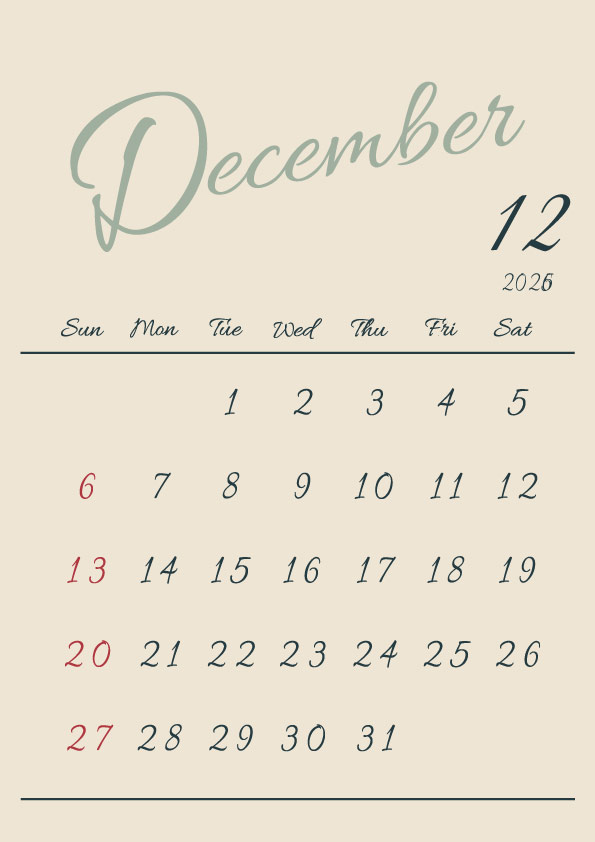 2026年令和8年シンプルでおしゃれな年間カレンダー