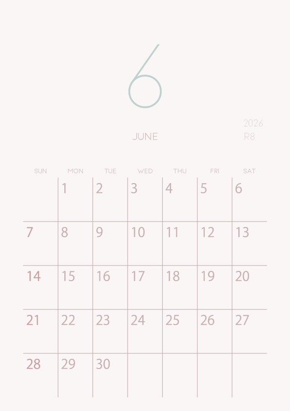 2026年令和8年シンプルでおしゃれな年間カレンダー