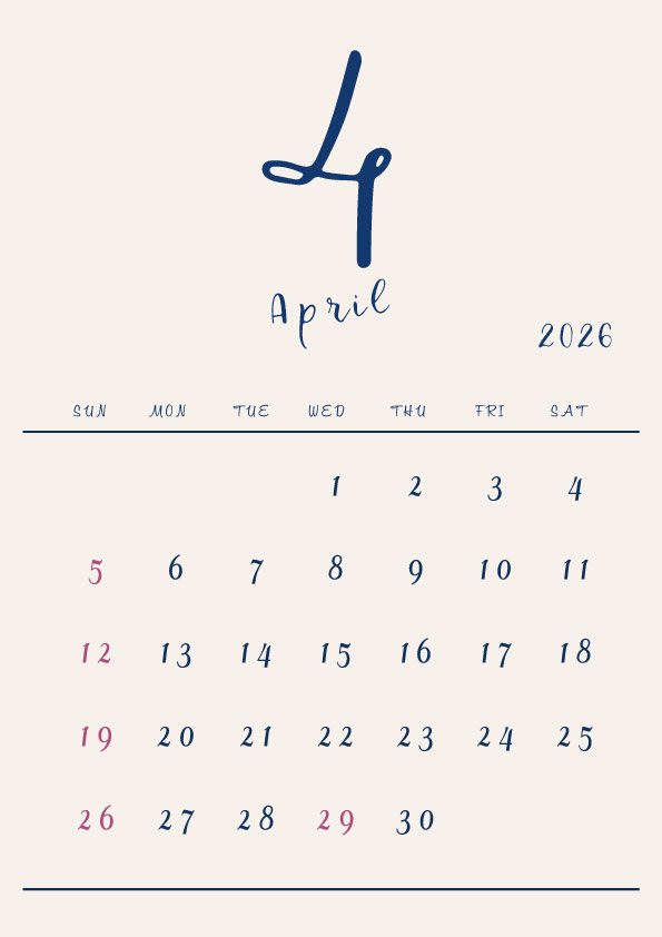 2026年令和8年シンプルでおしゃれな年間カレンダー