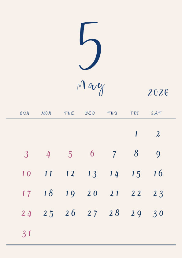 2026年令和8年シンプルでおしゃれな年間カレンダー