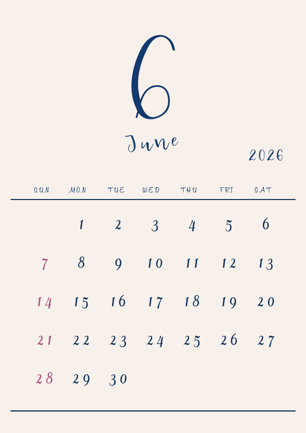 2026年令和8年シンプルでおしゃれな年間カレンダー