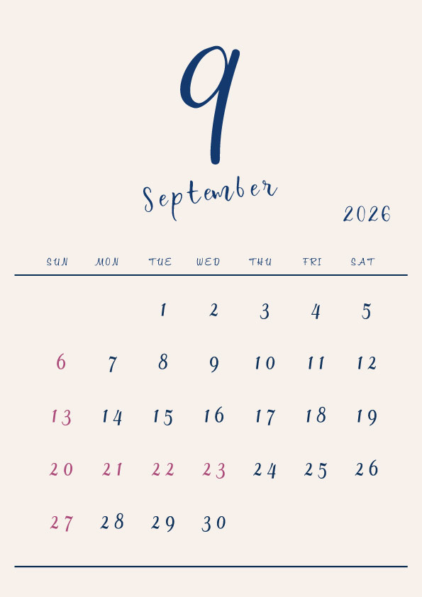 2026年令和8年シンプルでおしゃれな年間カレンダー