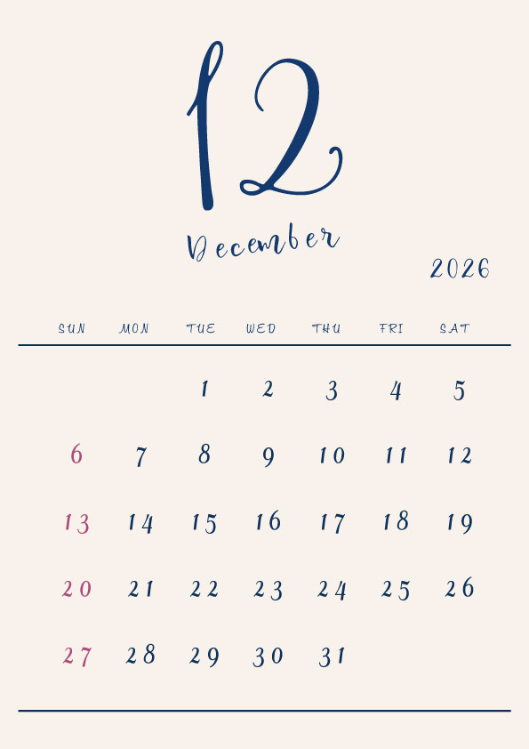 2026年令和8年シンプルでおしゃれな年間カレンダー