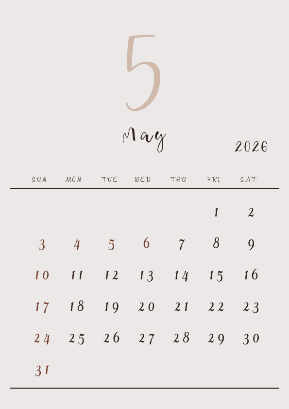 2026年令和8年シンプルでおしゃれな年間カレンダー