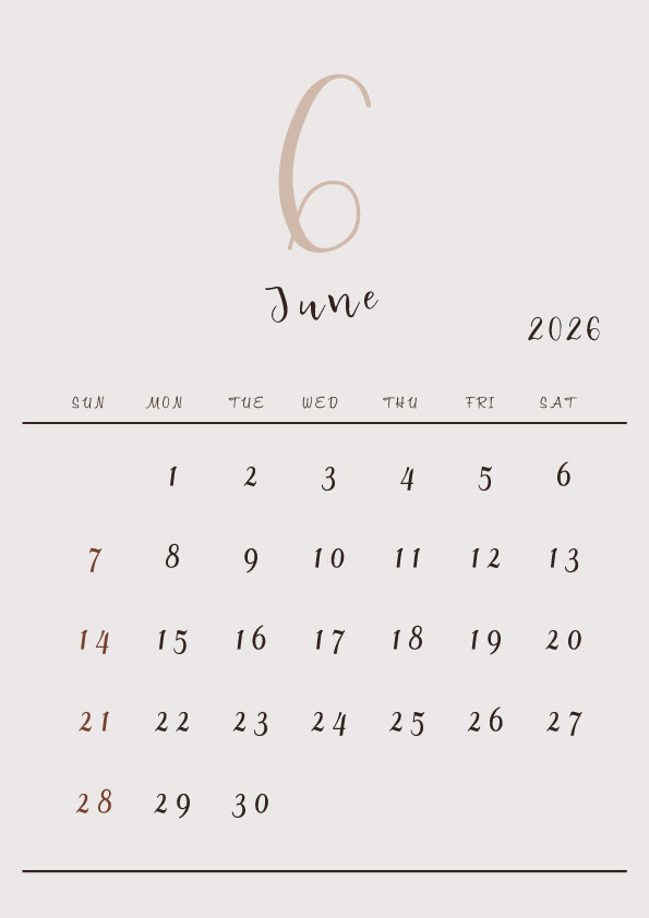 2026年令和8年シンプルでおしゃれな年間カレンダー