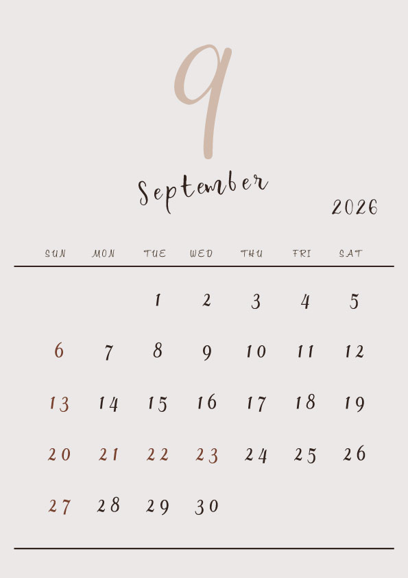 2026年令和8年シンプルでおしゃれな年間カレンダー