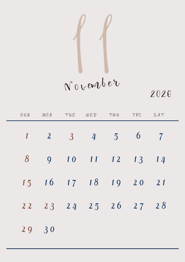 2026年令和8年シンプルでおしゃれな年間カレンダー