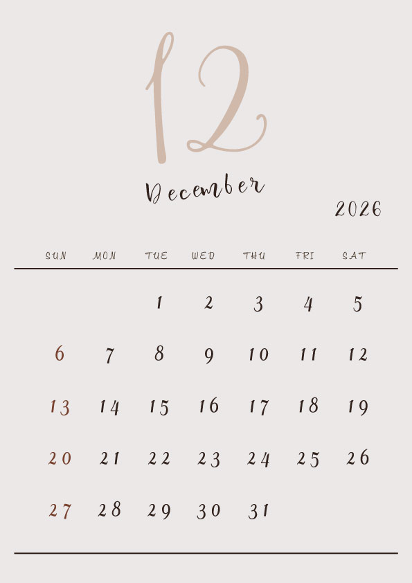 2026年令和8年シンプルでおしゃれな年間カレンダー