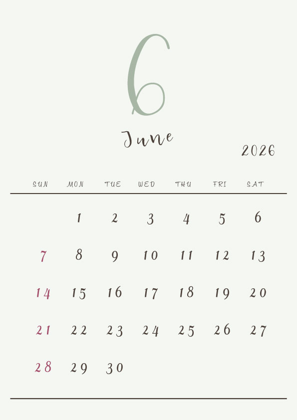 2026年令和8年シンプルでおしゃれな年間カレンダー