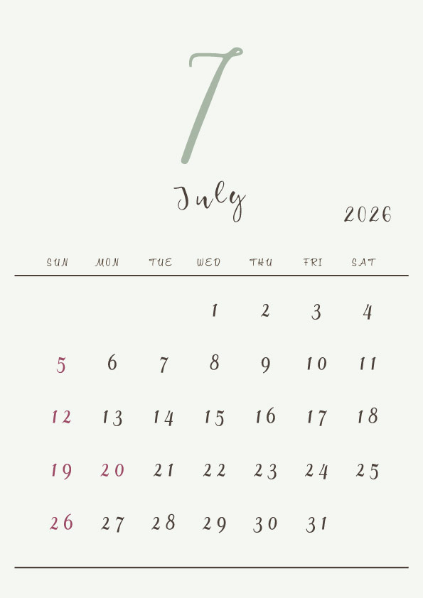 2026年令和8年シンプルでおしゃれな年間カレンダー