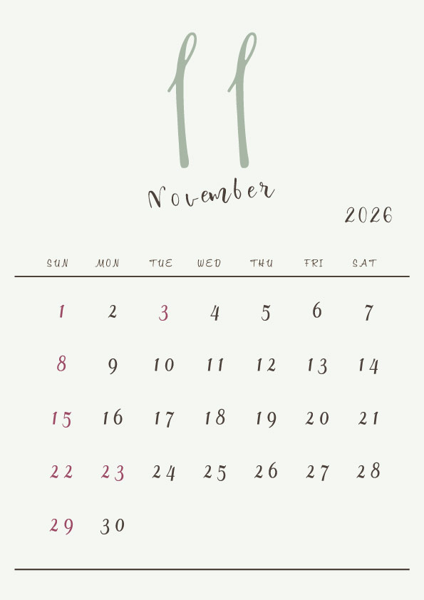 2026年令和8年シンプルでおしゃれな年間カレンダー