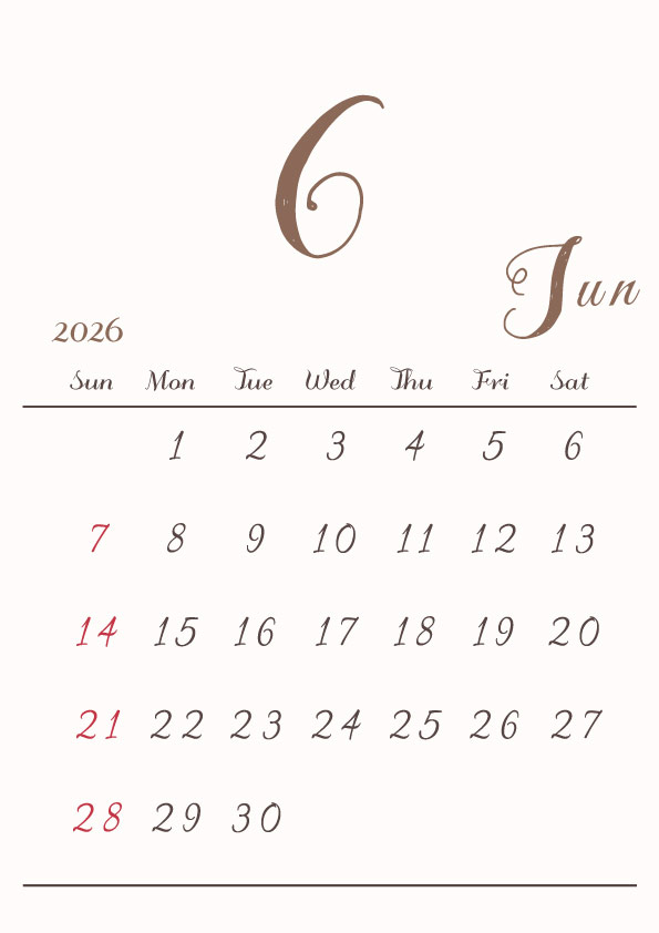 2026年令和8年シンプルでおしゃれな年間カレンダー