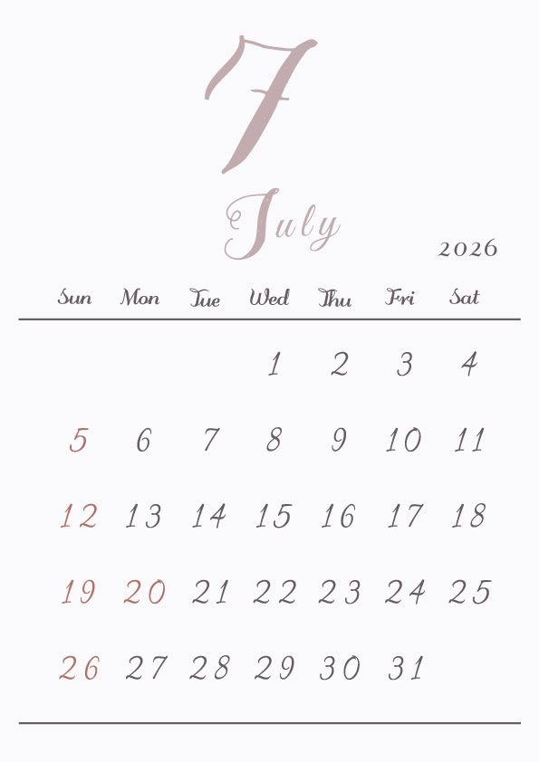 2026年令和8年シンプルでおしゃれな年間カレンダー