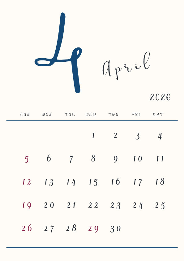 2026年令和8年シンプルでおしゃれな年間カレンダー