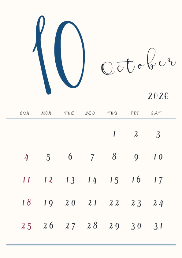 2026年令和8年シンプルでおしゃれな年間カレンダー