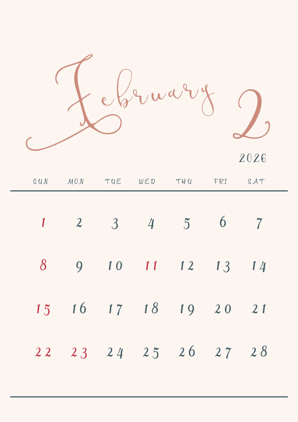 2026年令和8年シンプルでおしゃれな年間カレンダー