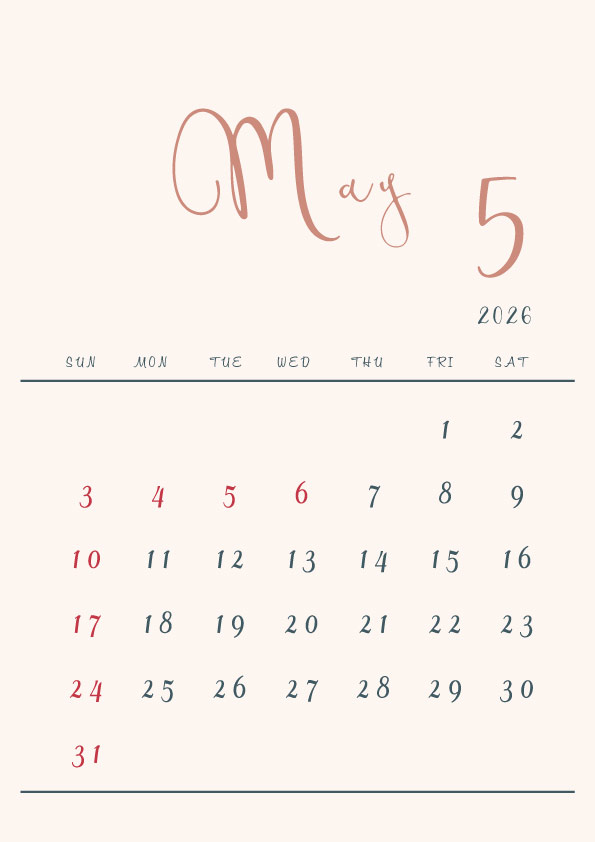 2026年令和8年シンプルでおしゃれな年間カレンダー