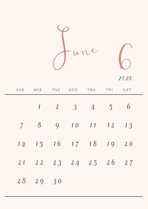 2026年令和8年シンプルでおしゃれな年間カレンダー