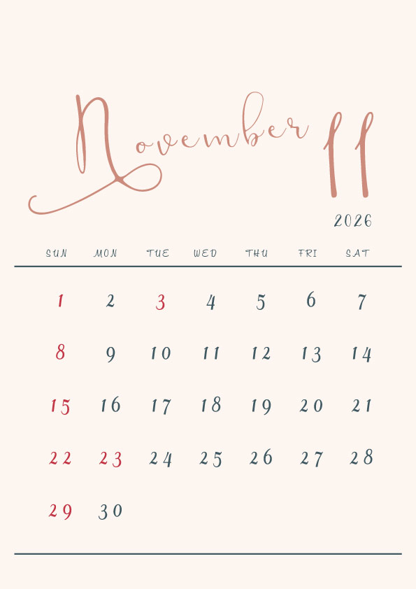 2026年令和8年シンプルでおしゃれなカレンダー年間カレンダー