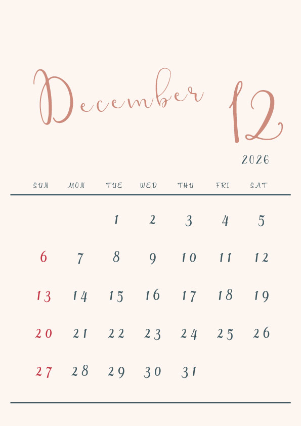 2026年令和8年シンプルでおしゃれなカレンダー年間カレンダー