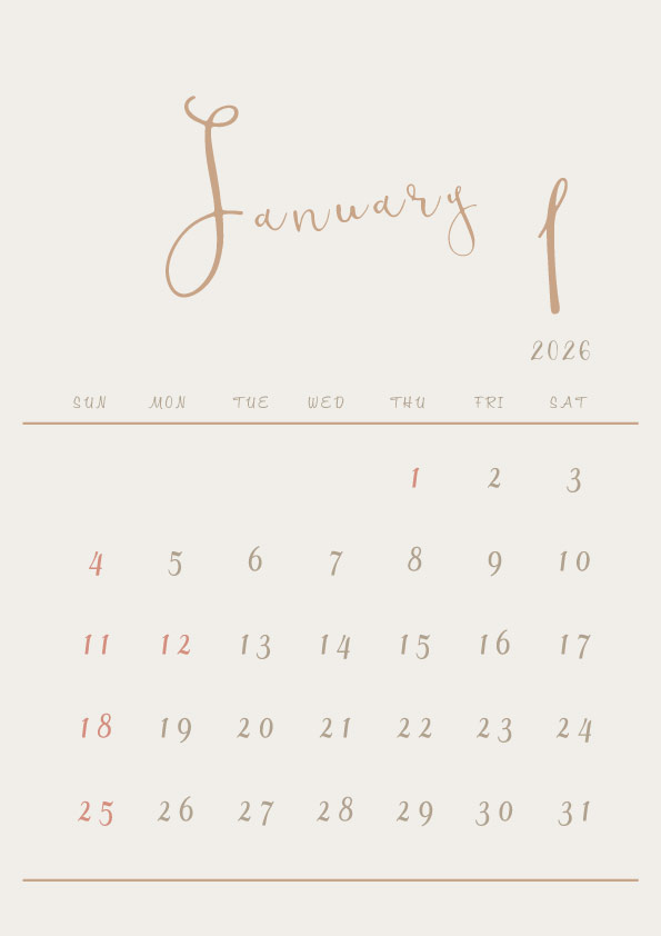 2026年令和8年シンプルでおしゃれなカレンダー年間カレンダー