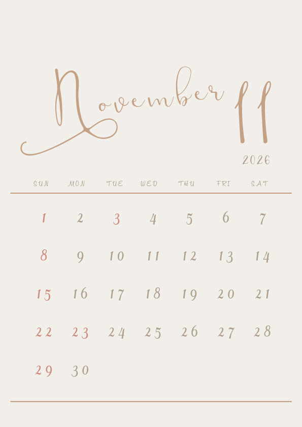 2026年令和8年シンプルでおしゃれなカレンダー年間カレンダー