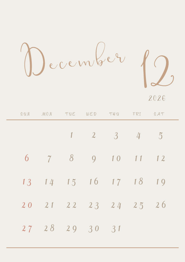 2026年令和8年シンプルでおしゃれなカレンダー年間カレンダー