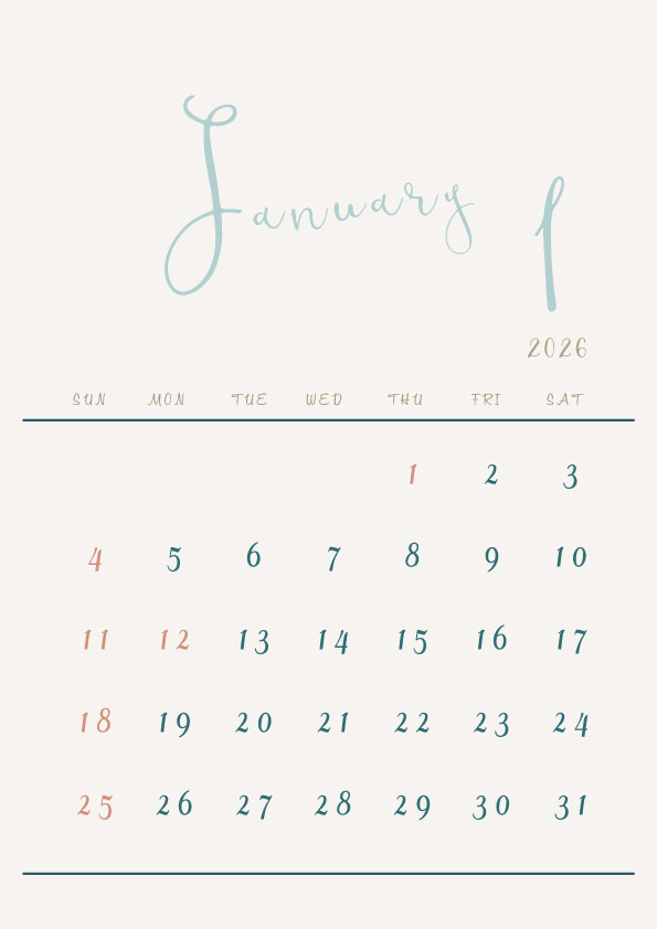 2026年令和8年シンプルでおしゃれなカレンダー年間カレンダー