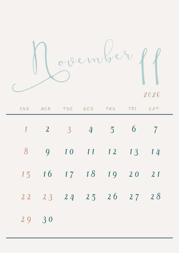 2026年令和8年シンプルでおしゃれなカレンダー年間カレンダー