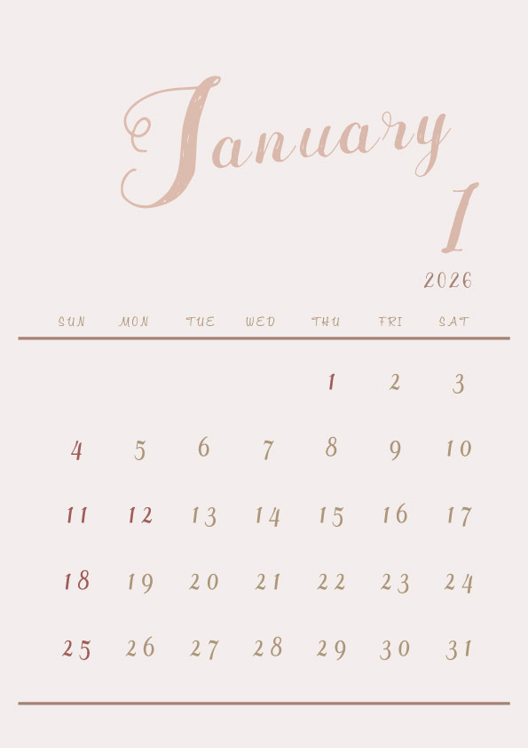 2026年令和8年シンプルでおしゃれなカレンダー年間カレンダー