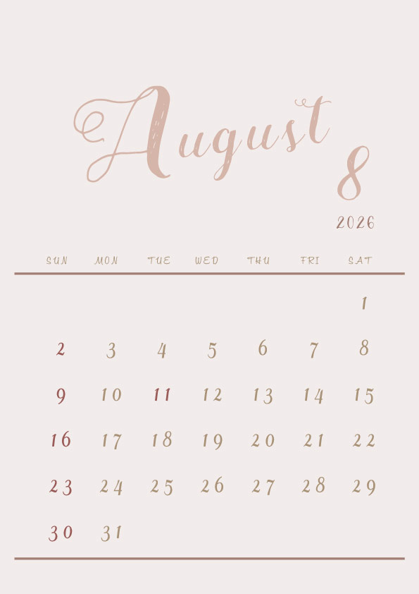 2026年令和8年シンプルでおしゃれなカレンダー年間カレンダー